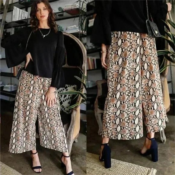 Wild Animal snake Print Wide Legged Pants tan - Picture 5 of 5